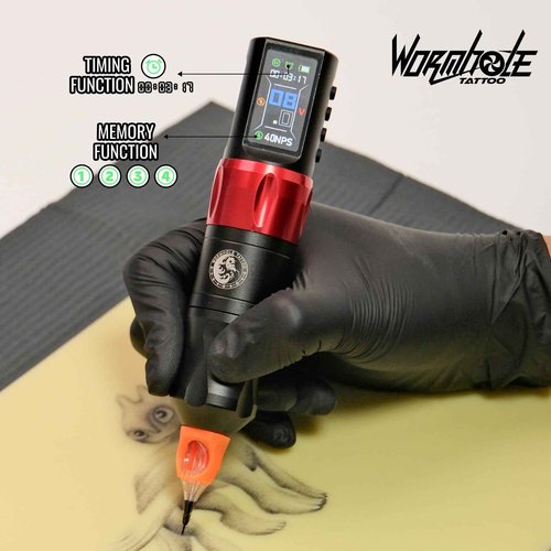 Wormhole Tattoo Gun Tattoo Kit Smart Tattoo Pen With Dot Working Mode, JUMP-START MODE, Memory And Timing Function Wireless Aluminum Alloy Tattooing Equipment For Professional Artists - Black