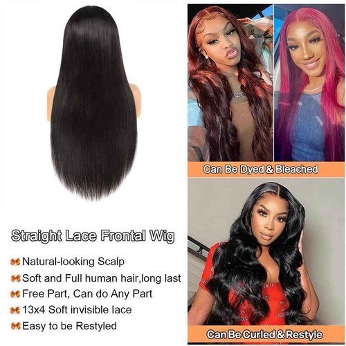 Tecoloy Straight Lace Front Wigs Human Hair Pre Plucked 13x4 HD Lace Frontal Wigs for Black Women Straight Wigs Human Hair with Baby Hair Glueless 180% Density Natural Black 30 Inch