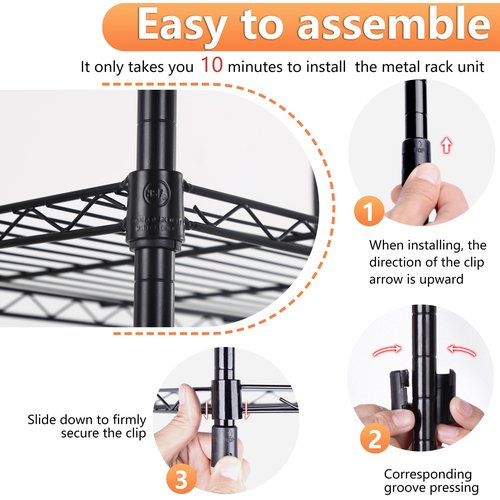 BestOffice | 5-Tier Wire Storage Shelves | 17x12x48 | Black | with Adjustable Racks | Heavy-Duty Metal Shelf, Holds Upto 750 lbs | No-Tool Assembly | Ideal for Home & Garage Shelving