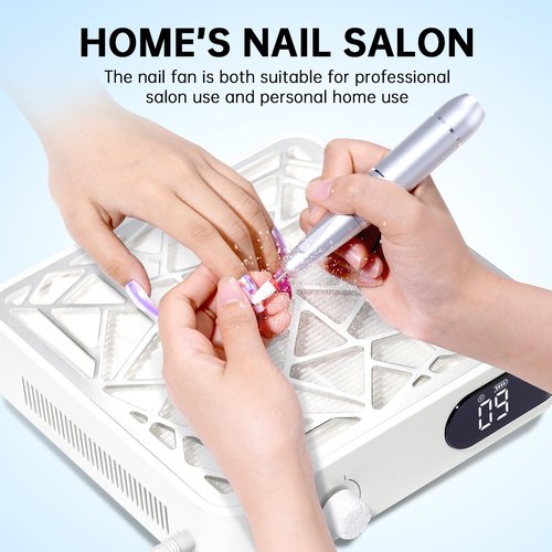 CHRISTINE SHELLY Nail Dust Collector, Cordless Dust Collector Nail Tech, Powerful Vacuum Fan Vent Dust Collector Extractor Dust Suction Machine for Acrylic Nails Polishing, Nail Salon&Home, White