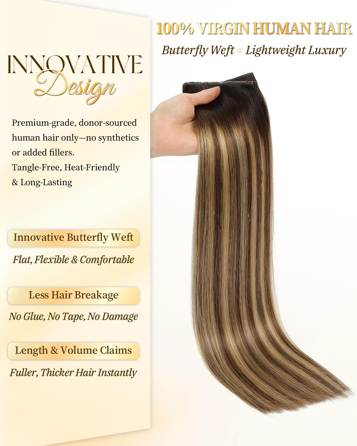 PANEWAY Butterfly Weft Hair Extensions Real Human Hair Layer Invisible PU OVO Extensions No Glue Genius Weft with Micro Beads for Short/Thin Hair (#P6/16/T2,20 Inch)