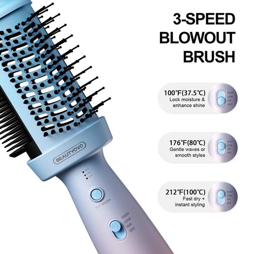 BEAUTYOVO 2-in-1 Blow Dryer Brush & Hair Straightener, 850W Ionic Ceramic Hair Dryer Brush with 3 Heat Settings, Frizz Control for Curly/Thick Hair, Portable Styling Tool for Travel & Home Use