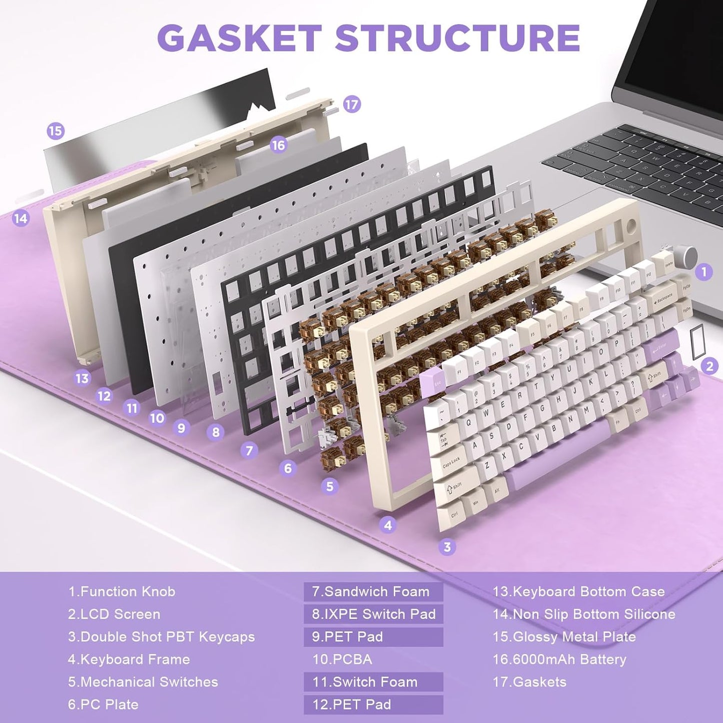 YUNZII AL80 Wireless Mechanical Keyboard,Full Aluminum CNC, Smart LCD Display,Hot Swappable Gasket Mount 75% Layout with Knob,BT/2.4G/USB-C,QMK/VIA Support for Win/Mac (Silver, Gateron Zero Switch)
