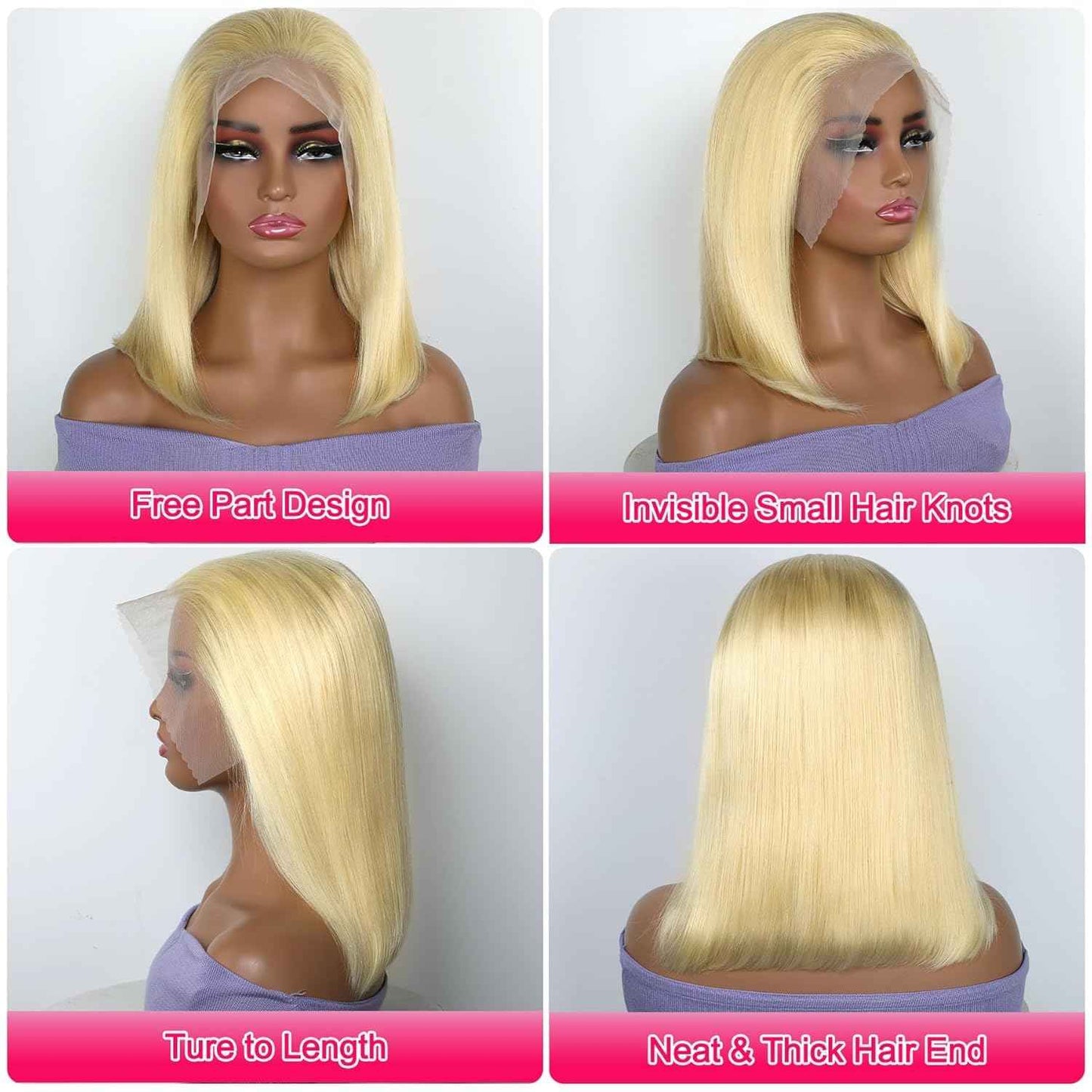 Honey Blonde 13x6 Transparent Lace Frontal Wigs For Black Women 180% Density 13x6 Blonde Short Straight Lace Bob Wigs Human Hair Pre Plucked Brazilian Remy Human Hair Blonde Glueless Lace Wig 16 Inch