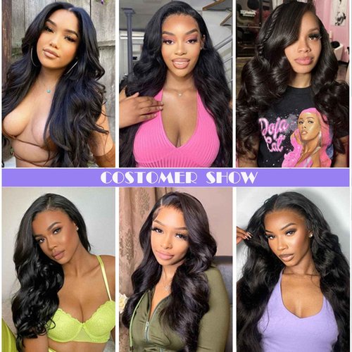 CIUSUM 32 Inch Body Wave Lace Front Wigs Human Hair Pre Plucked 13x4 Frontal for Women 180 Percent Density Glueless Transparent HD with Baby Natural Black