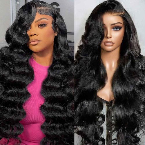 BeCools 22 Inch 13x6 Lace Front Wigs Human Hair 200 Density Tangle-Free Natural Black