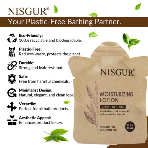 NISGUR Body Lotion Bulk 0.75 oz 200 Pack Non Plastic Hotel Lotion Paper Pouch Travel Lotion Bulk Aloe and Green Tea Extract Infused Hotel Supplies and Toiletries for Guest