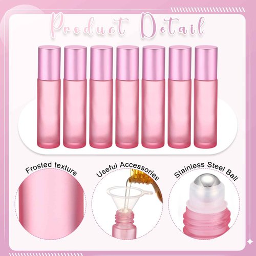 Sumind 150 Pcs Frosted Glass Roller Bottles Essential Oil 10 ml Empty Roll on Bottles with Stainless Steel Balls Leak Proof with 5 Funnel for Travel Essential Oil Perfume(Frosted Pink)