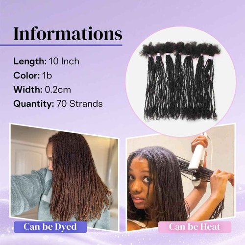 Siphis Sisterlocks Locs Extesnions Human Hair 0.2cm Thickness Micro Curly Tips, Full Handmade Interlocking Permanent Soft Dreadlock Extensions Natural Looking Locs (1B# 0.2cm, 10 Inch 70 Strands)