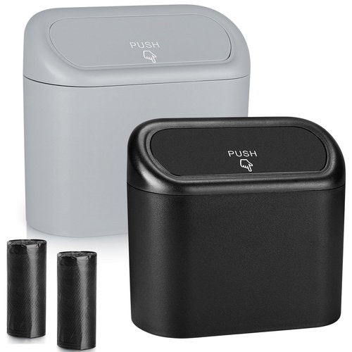 Accmor Car Trash Can, 2 Pack Mini Vehicle Dustbin with Lid, Leakproof Auto Garbage Accessories Organizer Bin with 60 Pcs Trash Bags for Car for Truck, Home, Office