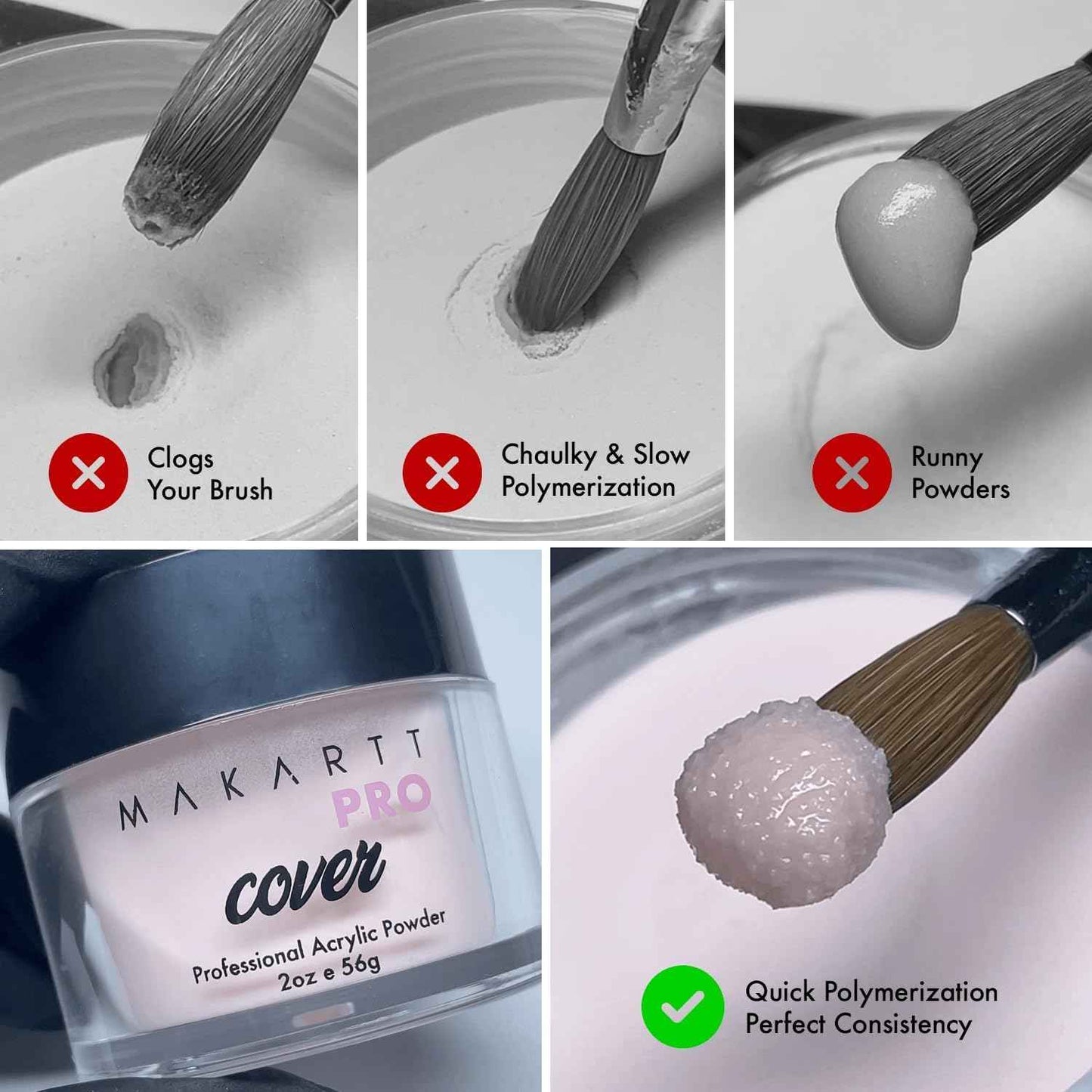 MakarttPro Cool Tone Acrylic Powder Collection - Essential Nude and Pink Cover Powder - Smooth Application - Professional Quality for Nail Technicians - Beginner Friendly - 8-Piece Set with 2oz/56g