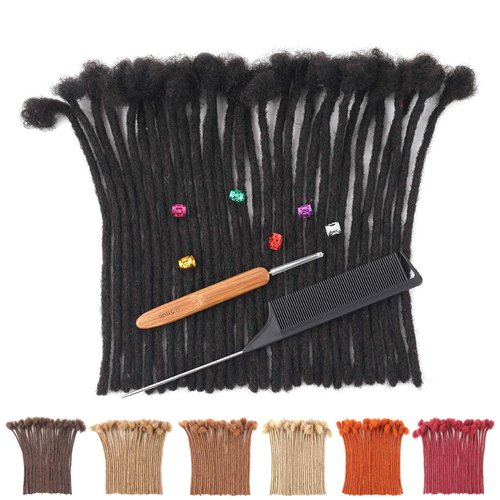 Loc Extensions Human Hair Dreads Extensions for Men Women Dreadlock Extensions Real Human Hair Locs Extension Natural Black Full Handmade Permanent Locs Hair Extensions (0.6cm 1B 8 Inch 60 Strands)