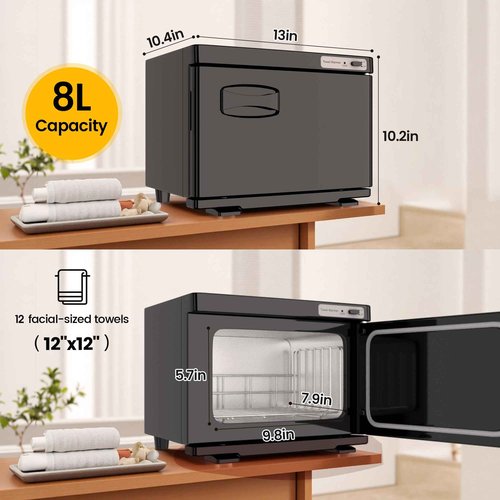 Hot Towel Warmer SalonDepot 8L Capacity Spa Towel Warmer with Compact Design for Salon, Barber Shop, Massage & Facial (Black)