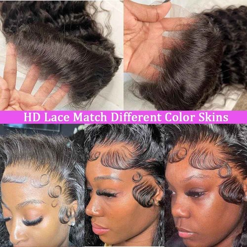Xhisae 22 Inch Deep Wave Lace Front Wigs Human Hair 200 Density 13x6 HD Transparent Lace Front Wigs Human Hair Pre Plcked Curly Human Hair Wig for Women Deep Wave Frontal Wigs Human Hair