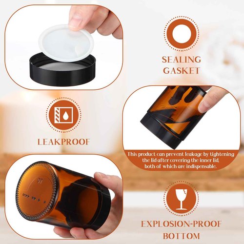 Domensi 48 Pcs 6oz Glass Jars with Lids Leakproof Round Airtight Empty Cosmetic Jars with Inner Liners Lid for Storing Lotions Spices Ointments Candle Making Food Storage (Amber)