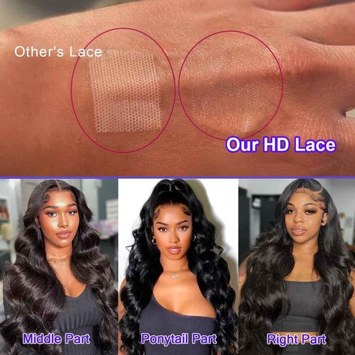 LONREAW Body Wave Lace Front Wigs Human Hair 200 Density 13x6 HD Lace Frontal Wigs Human Hair Pre Plucked Natural Color 22 Inch