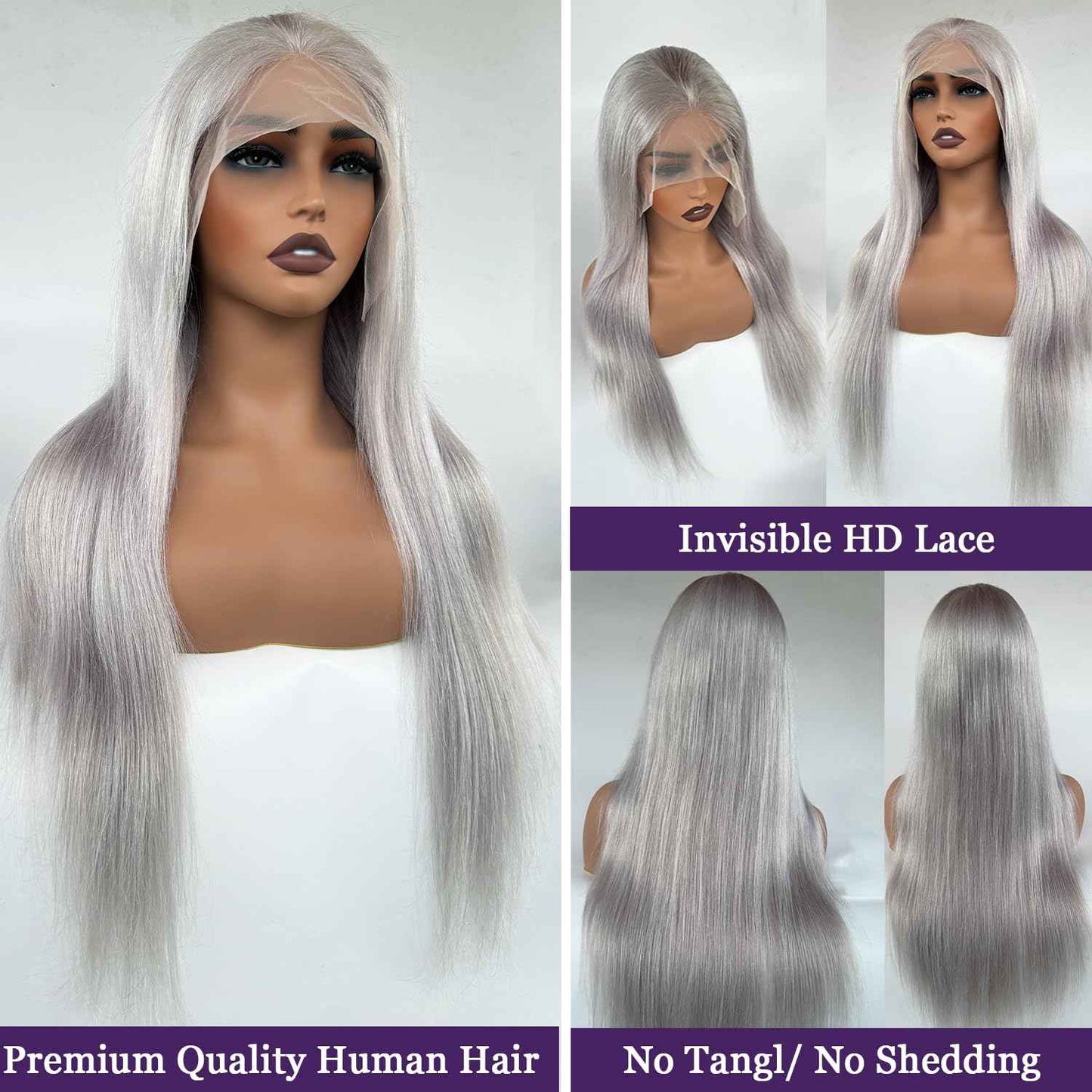 Grey Lace Front Wigs Human Hair, Glueless Grey Wigs Human Hair Pre Plucked HD 13x6 Lace Front Grey Wig for Black Women 180% Density 22 Inch Colored Silver Gray Straight Human Hair Lace Fronal Wig