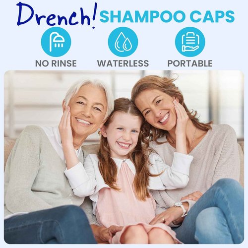 Drench No Water Hair Washing Cap - Waterless Shower Caps with Shampoo and Conditioner - Disposable Rinse Free Wash Aids - Ideal for Elderly and Disabled - Pack of 24