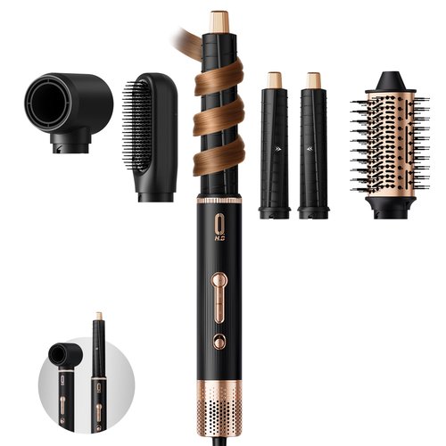 O.H.B 5 in 1 Air Wrap Hair Styler - High-Speed Hair Dryer Brush, Hot Air Styler with Fast Drying, No Heat Damage & Ionic Multi-Styler Dryer Brush for Volumize, Curl, Straighten, Frizz-Free, Black Gold