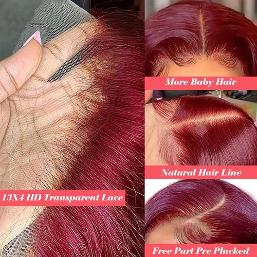 12 Inch 99j Burgundy Lace Front Wigs Human Hair Short Bob Wig Human Hair 13x4 Lace Front Wigs Human Hair Pre Plucked 200 Density Short Straight Bob Wig Natural Hairline Wine Red Wigs for Black Women