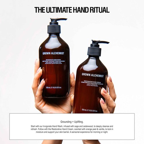 Grown Alchemist Invigorate Hand Wash + Refill Set – Liquid Hand Soap with Aloe, Sweet Orange, Cedarwood & Sage – Gentle, Moisturizing Kitchen & Bathroom Soap, Natural Plant Based Gel Cleanser