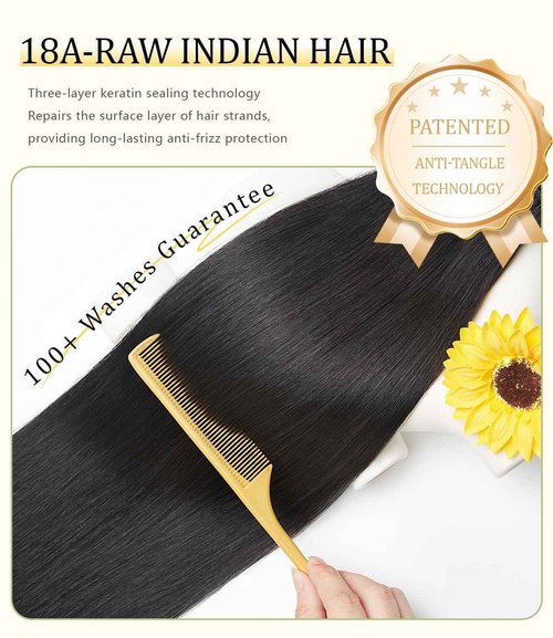 mlip Raw Indian Hair Bundle Straight, Enhanced Quality Bundle, 18A Virgin Hair 18 inches, No Tangle Shedding, Triple the Lifespan, Keep Texture Silky Soft After Multiple Washes, Natural Color