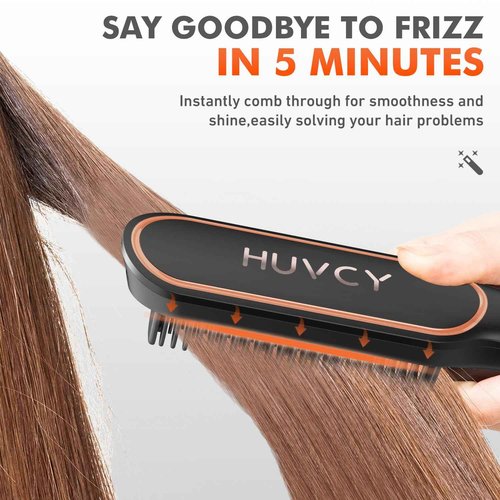 HUVCY Hair Straightener Brush, Electric straightening Brush with Ceramic Quick Heating, Hair Straightener for Women,Dual Voltage Thermal straighetner Comb,Anti-Scald Safety Design