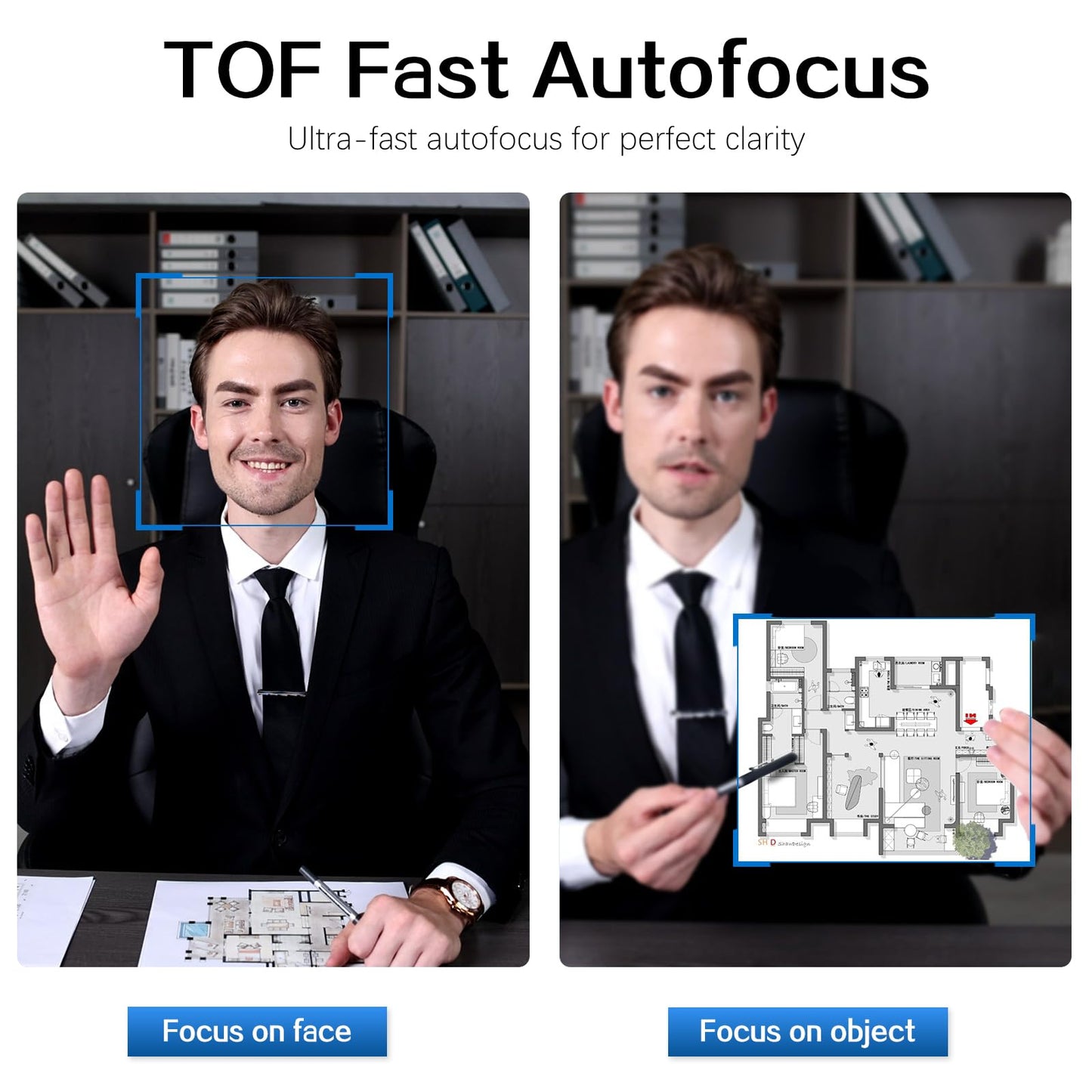 Angetube AI Webcam for PC - 1080p/2K@60FPS HD Web Camera with Remote Control, 8X Digital Zoom Webcam, Privacy Cover, TOF Auto Focus, HDR, USB 3.0 Web Cam Work with Zoom, Skype,Teams, Windows,Mac