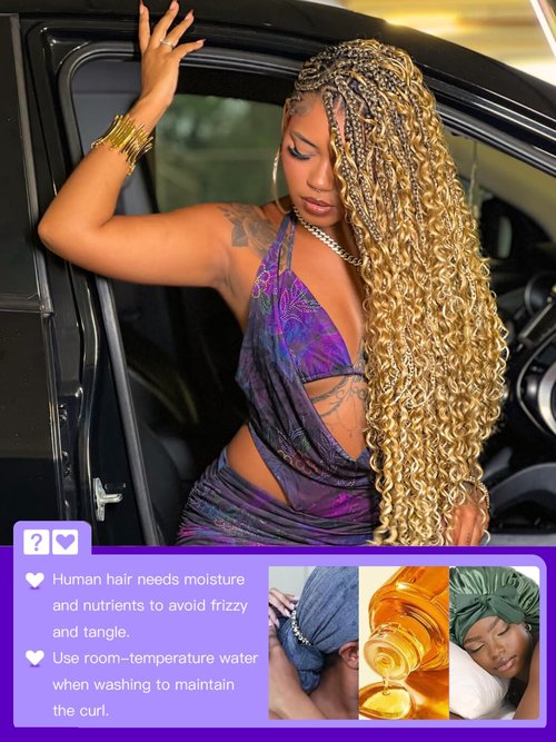 Enaiiby Blonde Deep Wave Bundles Human Hair for Boho Knotless Braids 100g 26 Inch, 27 Blonde Curly Braiding Hair Deep Wave Human Boho Hair Bulk, 12A No Weft 100% Unprocessed Brazilian Virgin Hair