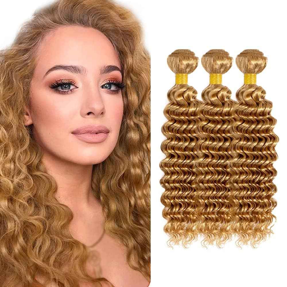 Giginger Brazilian Human Hair Bundles 22 24 26 Inch Honey Brown 27 Color Deep Wave Bundles Human Hair Unprocessed Virgin Quick Weave Hair for Black Women