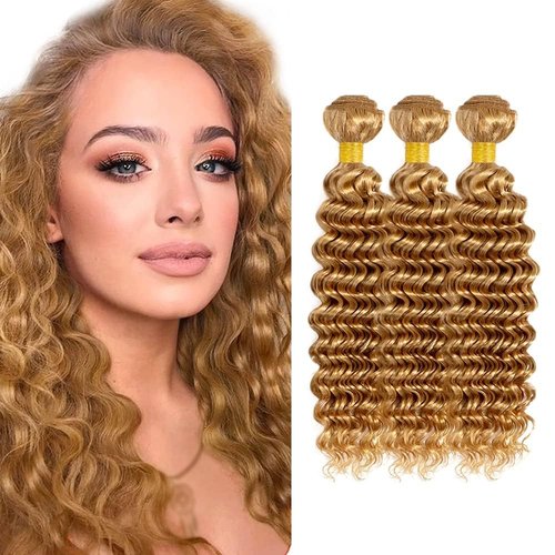 Condescension Brazilian Human Hair Bundles 18 20 22 Inch Deep Wave 3 Bundles Human Hair 100% Unprocessed Remy Brazilian Virgin Weave Hair Honey Blonde 27 for Women