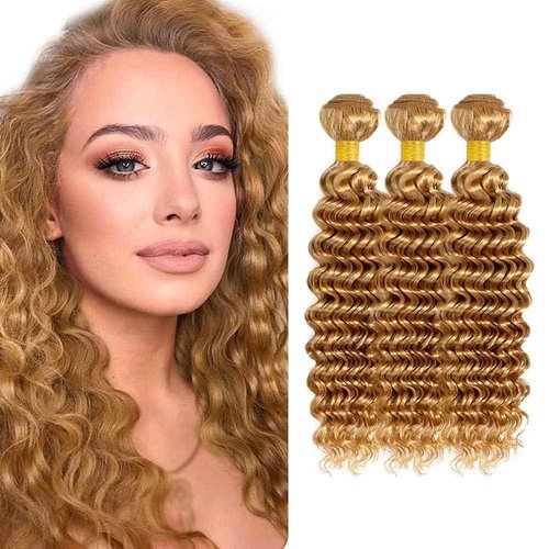 Condescension Brazilian Human Hair Bundles 22 24 26 Inch Deep Wave 3 Bundles Human Hair 100% Unprocessed Remy Brazilian Virgin Weave Hair Honey Blonde 27 for Women