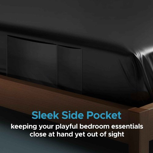 Black Vinyl Queen Waterproof Fitted Massage Bed Sheet with Side Pocket | Mattress Protector, Bed Cover for Nuru Massage - Oil, Water-Based, Silicone Safe | 60'' x 80'' + 15.7'' Deep Pocket