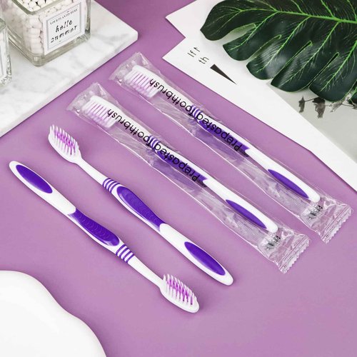 500 Prepasted Disposable Toothbrushes Individually Wrapped Pre Pasted Toothbrushes Soft Bristle Travel Tooth Brush Single Use Wrapped for Hotel, Camping, Travel and Gift for The Homeless (purple)