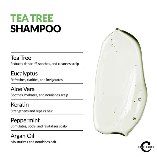 Challenger Men’s Tea Tree Shampoo, Conditioner, & Fresh Body Wash Trio, 3X 16 Oz Bottles | Sulfate Free w/Vitamins, Argan Oil, Biotin | Keratin, Vitamin C, Vitamin D, Protein, No Artificial Colors