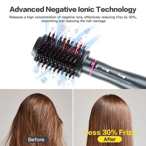 Hair Dryer Brush, WeChip 4 in 1 Detachable Negative Ion Hair Dryer, Blow Dryer Brush for Straightening/Drying/Curling, with Carrying Case (Gray)