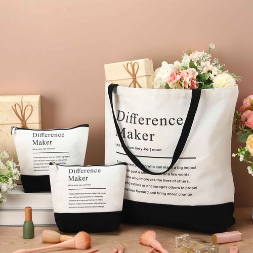 Paterr 24 Pcs Difference Maker Appreciation Gifts Bulk for Women 12 Difference Maker Tote Bag for Christmas Staff Team 12 Makeup Bags for Leader Mentor Manager Medical Assistant Week Gifts for Women