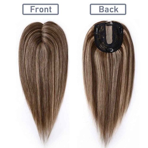 SEGO Clip in Hair Topper for Women, No Bangs Remy Human Hair Toppers, Silk Base Top Wiglet Hairpieces for Hair Loss Thinning Cover Grey 4 Clips