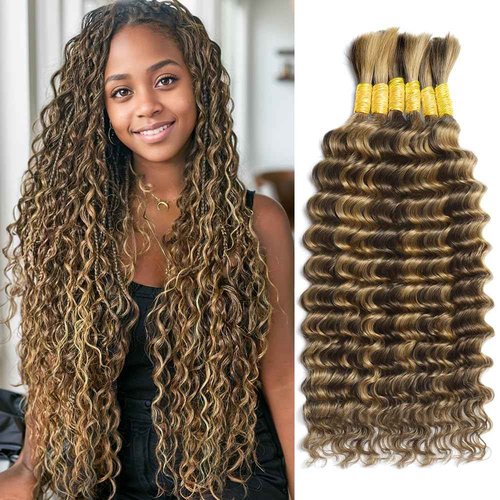 Ombre Braiding Hair 6 Bundles/Pack 150g 20 Inch Deep Wave Bundles Human Hair Curly Boho Hair for Braiding 12A Bulk Human Hair Wet and Wavy Human Braiding Hair for Boho Braids 4/27