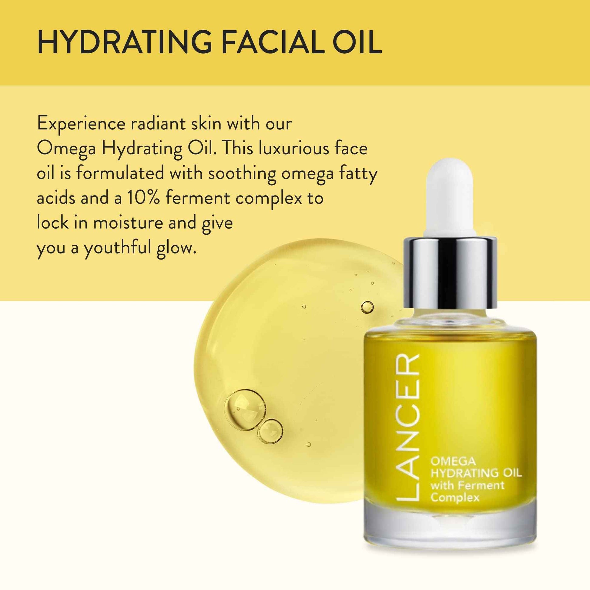 Lancer Skincare Omega Hydrating Oil with Ferment Complex, Daily Facial-Oil Moisturizer Serum with Turmeric, 1 Fluid Ounce