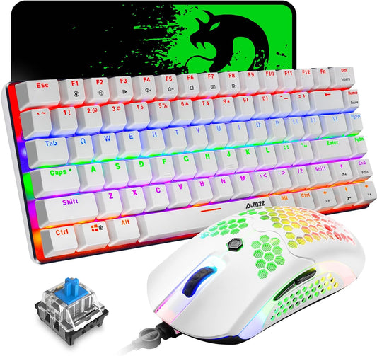 ZIYOU LANG Wired Gaming Keyboard and Mouse,3 in 1 Gaming Set,Green LED Backlit Mechanical Keyboard,12K DPI Superlight Gaming Mouse,Large Mouse Pad for PC Gamer