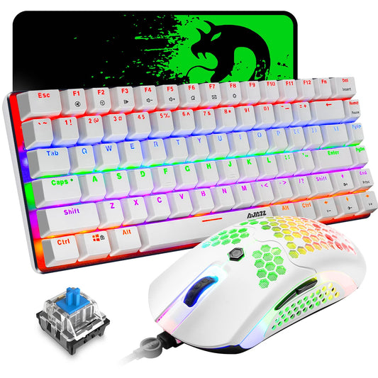 80% Mechanical Gaming Keyboard and Mouse Pad, 3 in 1 Gaming Bundle, Rainbow LED Backlight, RGB 12000 DPI Honeycomb Case Lightweight Mouse, Large Mouse Pad for PC Gamers