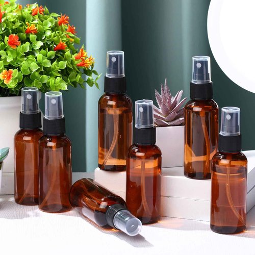 Zhehao 200 Pcs Small Spray Bottle Bulk 2 oz Plastic Mist Spray Bottles for Essential Oils Fine Mist Sprayer Reusable Refillable Portable Travel Containers for Perfume Cleaning Samples(Amber)