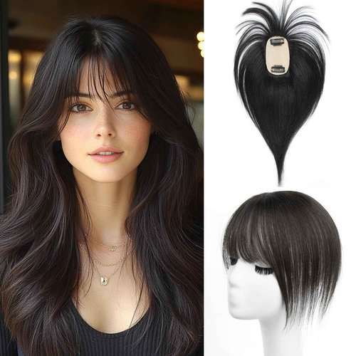 12 Inches Straight Human Hair Topper for Women Real Hair Topper Natural Black, Clip-In Hair Pieces for Thin Hair, Adds Volume, Natural Hairline Coverage（12#1b）