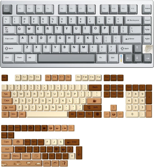 YUNZII AL75 75% Gaming Keyboard(Blue Grey Switch,Silver) Coffee Cat Dye Sub PBT Keycaps(Cherry Profile, Coffee Cat)
