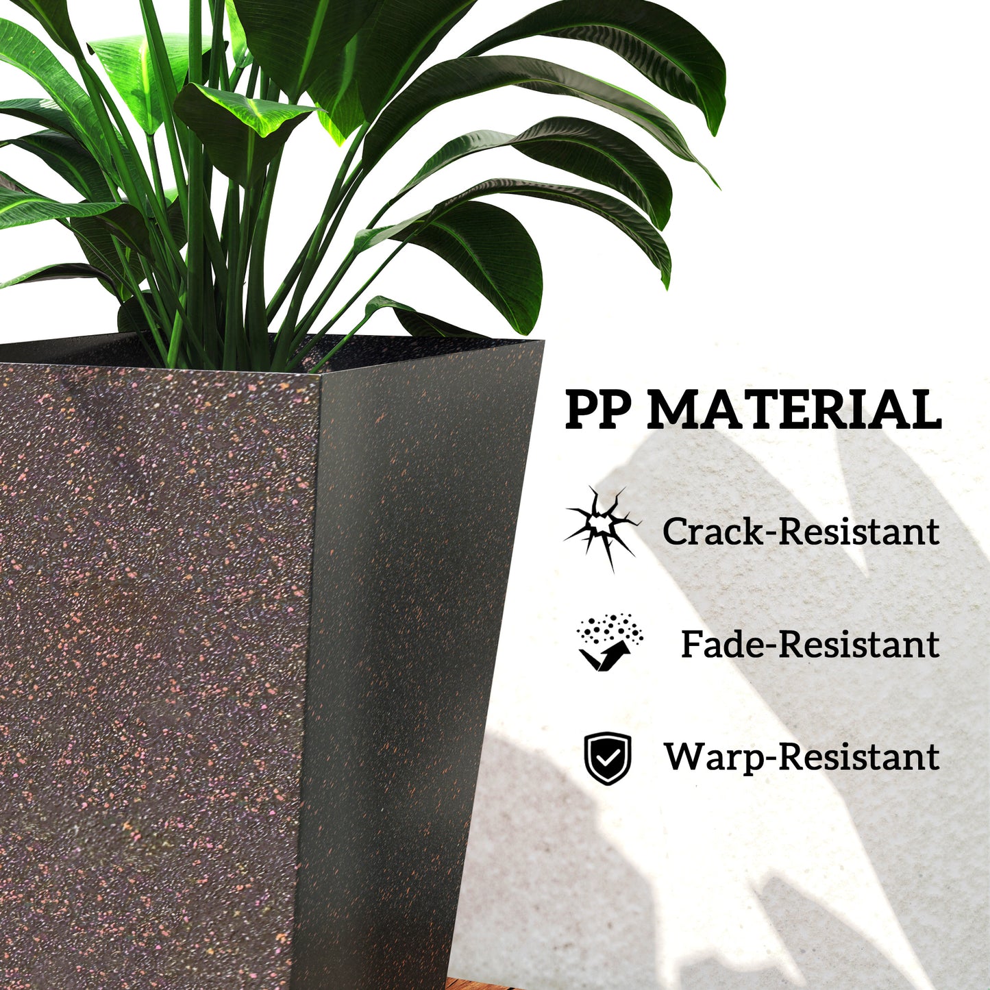 28-Inch Tall Plastic Planters Set of 3 with Marble Finish and Drainage Holes