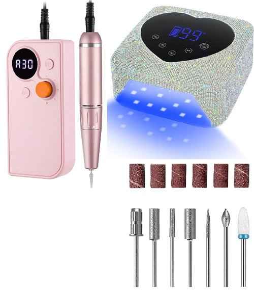 Cordless Rechargeable UV Nail Lamp & 30000RPM Pink Portable Nail Drill
