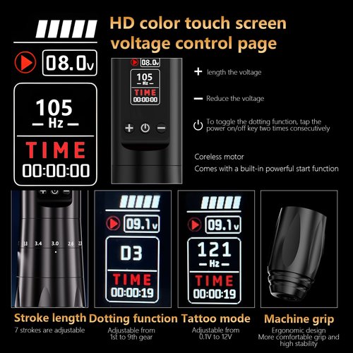 BIGWASP Z2 Wireless Rotary Tattoo Machine Pen, Adjustable Stroke, 1,600mAh Battery, Coreless Motor for Professional Artists - Green