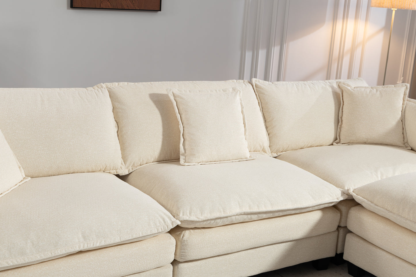 Modern 3-Seat Sectional Sofa with Ottoman - Antique White