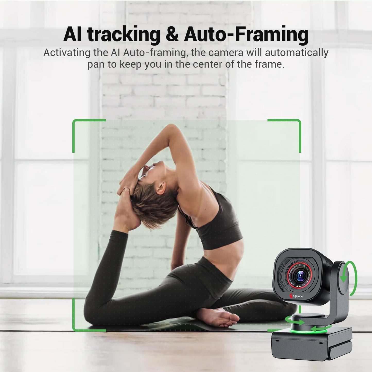 Angetube TrackCam, 4K Webcam for PC, AI Tracking PTZ Streaming Web Camera with Remote, USB 3.0, Gesture Control, HDR, Microphones, TOF Autofocus 1080P 60FPS for Desktop Computer/Laptop/Video Call